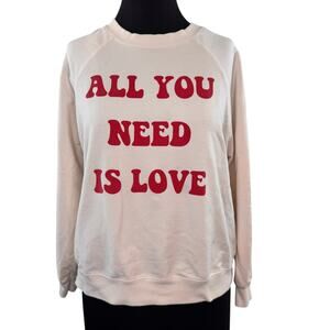 Wildfox All You Need Is Love White Sweatshirt Crew Neck Raglan Sleeve M Medium